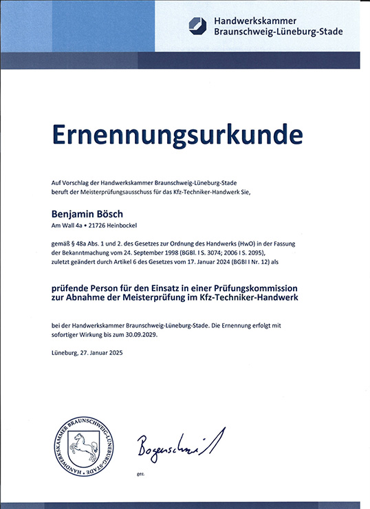 Ernennungsurkunde - Handelskammer Braunschweig, Lüneburg, Stade